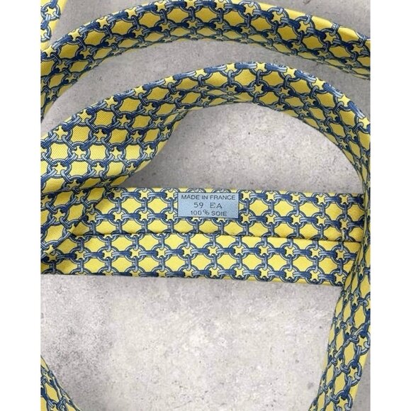 HERMÈS 59 EA Silk Tie FRANCE XL Yellow Blue Geometric W:3.7" EUC - Picture 3 of 6